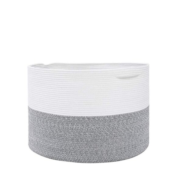 Large Cotton Rope Storage Basket | 24" x 24" x 17" | White with Gray Stitching - Picture 2 of 6